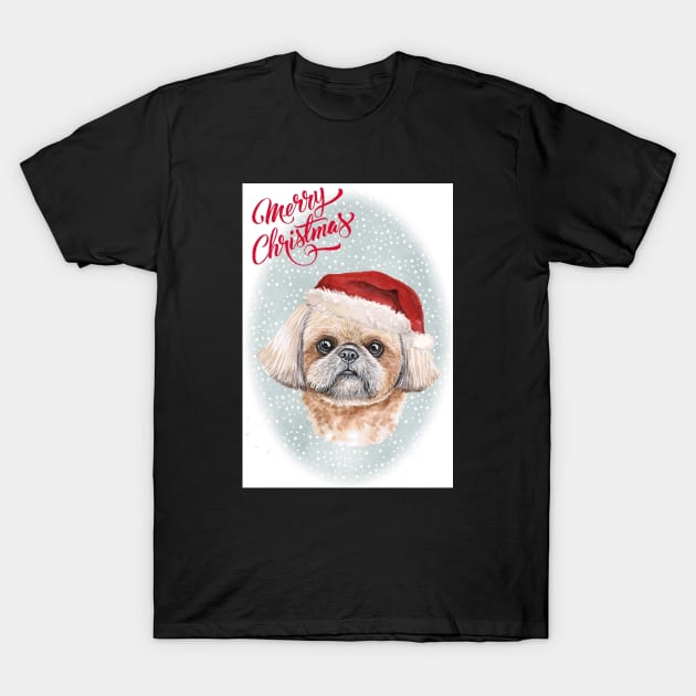 Shih Tzu Merry Christmas Santa Dog T-Shirt by Puppy Eyes